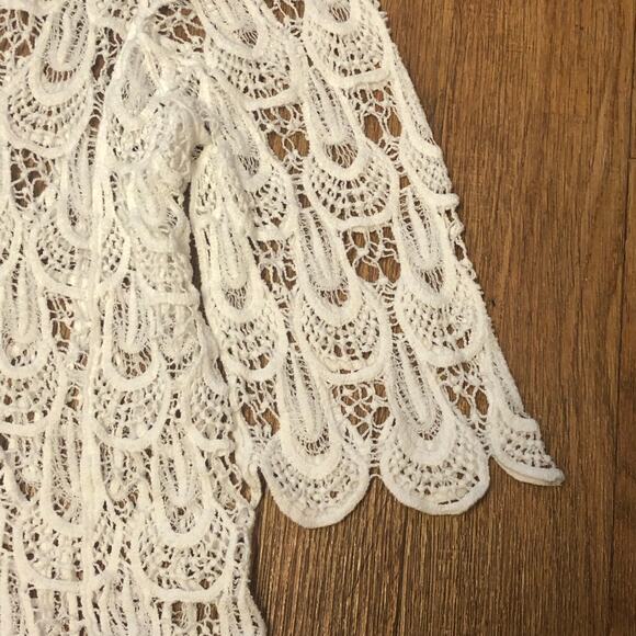 NWOT White Bohemian Crochet Quarter Sleeve Coverup Size Large - Picture 4 of 9
